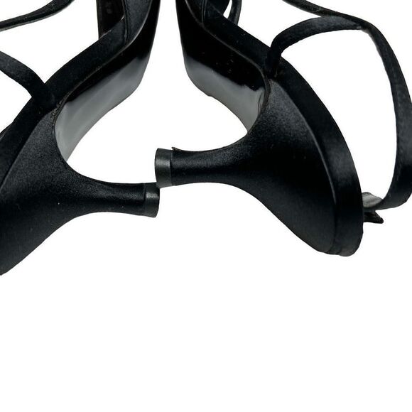 Stuart Weitzman black satin open toe rhinestone embellished heels size 8.5N - Picture 8 of 16